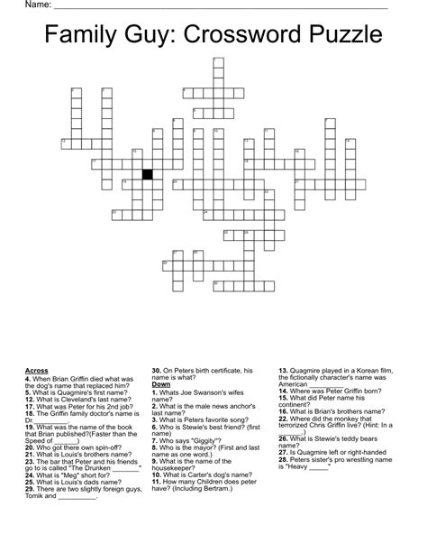 Family guy Crossword Clue: 6 Answers with 3